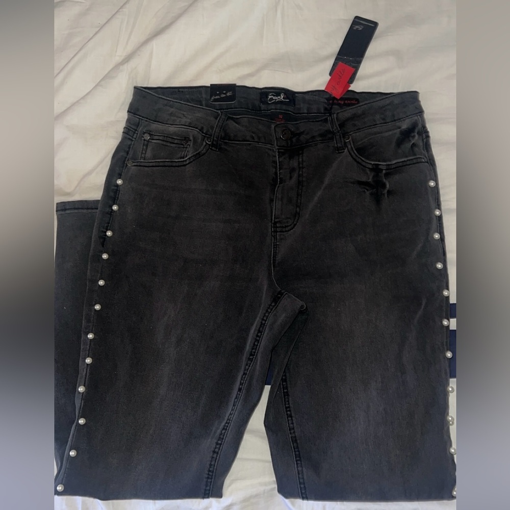 Grey denim jeans pearls